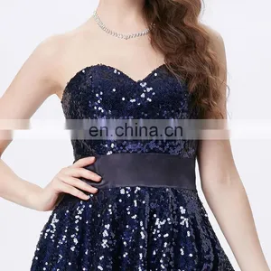 Grace Karin New Strapless Sweetheart Navy Blue Short Front Long Back Prom Dress With Shining Sequins CL6240 thumbnail-4