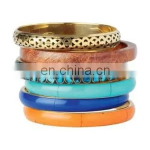 Bold Wood and Brass Bangle Stack Bangle Bracelet Set Wholesale thumbnail-1