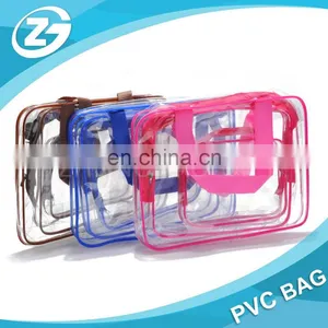 3 Different Size Cosmetic Makeup Travel Wash Bag Holder Organizer Pouch Clear Vinyl PVC Toiletry Bag Set With Zipper, Handle thumbnail-3