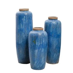 Blue Bubble Glaze European Style Ceramic Vase Three Suit For Hallway Decor thumbnail-5
