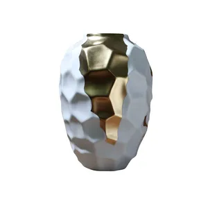 Creative Modern Simple Fashion White Gild Ceramic Flower Vase For Living Room Decor thumbnail-5