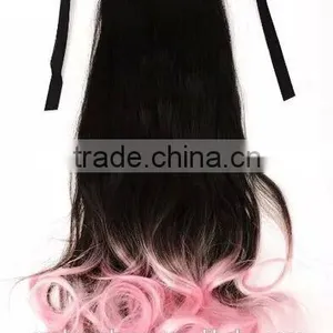 Dip Dyed Three Tone Pony Tail Wigs Synthetic Hair Wig Hair Extension Ponytail Wig thumbnail-2
