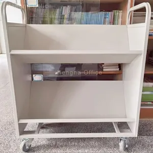 Custom Steel Library Trolley Supplier | HN-VC03 Silent V-shaped Book Cart | With Universal Flexible Wheels & Humanized Handrail thumbnail-5