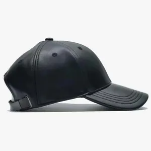 Vintage Faux Leather Baseball Cap Men Women PU Leather Adjustable Strap Back Dad Hat Solid Black For Fall Winter Daily Street Wear thumbnail-4