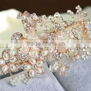 2015 Hot Sale Handmade Rhinestone Golden Flower Hair Band Hair Accessories for Women thumbnail-4