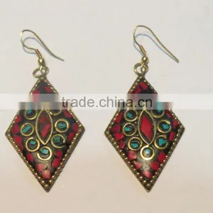 Processed Coral Fashion Jewelry Tibetan Style Mosaic Work Statement Necklace and Earrings thumbnail-3