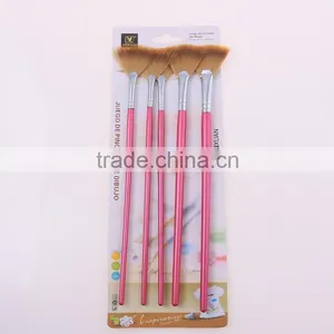 Wholesale 5pcs Set Fan Shape Red Wooden Handle Artsit Paint Brush In Stock thumbnail-3