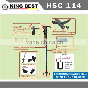 KINGBEST 2016 Carbon Trekking Pole 4-SECTION Nordic Walking Sticks With Phone Holder With Compass Nordic Walking Stick thumbnail-1