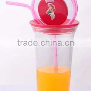 Cute Water Bottle With Straw and Cartoons thumbnail-3
