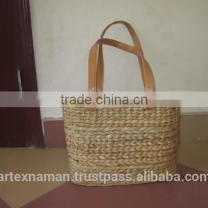 New Produts! Eco-friendly Water Hyacinth Handbag With Leather Handles, Fashionable Looking, Cheap Price, From Vietnam thumbnail-2