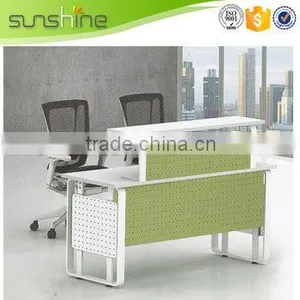 Office Reception Desk White Table Green Dampers With Iron Frame Modern thumbnail-1
