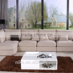 Beige Color Corner Sofa High Quality Cotton and Linen Fabric Solid Wood Legs Feather Sofa Set thumbnail-1