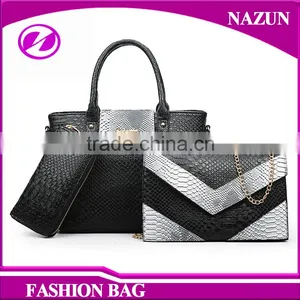 China Wholesale Fashion 3 in 1 Hand Bag Purses Snake Skin Leather Set Handbags for Lady thumbnail-2