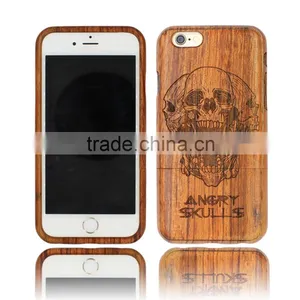 Anit-slip Angry SKULL Engraving WALNUT Wood Phone Protected Case for Iphone 6 in Two Parts thumbnail-1