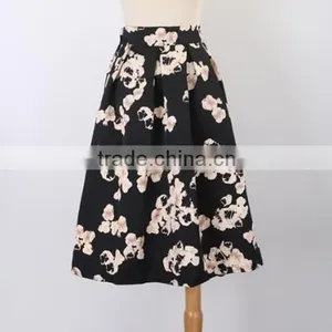 New Fashion Women's Retro Vintage Style Fashion Floral Casual Pleated Midi Puff Bubble Skirt thumbnail-4
