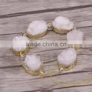 Full Strand (6pcs) Druzy Quartz Stone Beads - Gold Plated Edged Drusy Crystal Gemstone Beads thumbnail-1