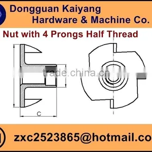 4 Prongs Tee Nut; T Nut (Half Threaded) for Furniture With Bright (White) /Blue /Yellow Zinc Plated; M5, M6, M8, M10 thumbnail-5