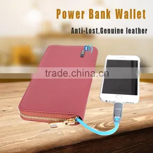 Genuine Leather Long Security Female Smartphone Card Holder Wrist Wallet With Power Bank thumbnail-1