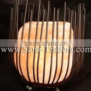 Salt Iron Lamp / Iron Stand Lamp / Himalayan Salt Candle Lamp / Pink Salt / Red Salt thumbnail-1