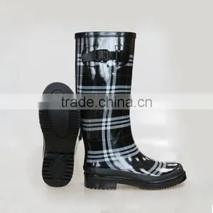 Womens Anti-slip Plaid Rubber Rain Boots thumbnail-2