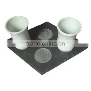 Semi-circle Natural Slate Coaster With Overlay Cobalt Blue Glass Tumbler thumbnail-5