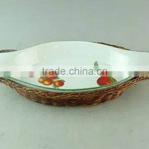 Decal Ceramic Oval Shape Ceramic Bakeware Bake Plate With Basket Mat for Decoration and Heat Protection in Stock thumbnail-1