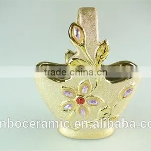 Electroplated Gold Ceramic Flower Basket With Pearl Decoration, Hanging Ceramic Flower Pot Wholesale thumbnail-4