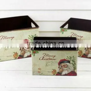 Santa Clause Antique Rectangular Decorative Metal Containers for Home Decoration thumbnail-1