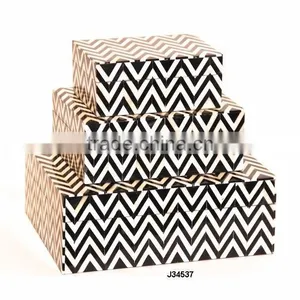 Black and White Chevron Pattern Bone Box Available in All Sizes and Colours thumbnail-1