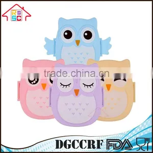 NBRSC Wholesale Portable Kids Cute Owl Lunch Box Food Storage Container Plastic Bento Box With Spoon thumbnail-3