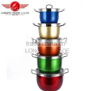 Hot Selling 5pcs Colorized Stainless Steel Soup Pot / High Pot Kitchen Cookware thumbnail-1