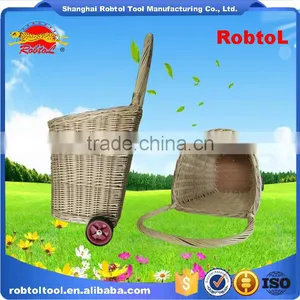 Unique Vintage Willow Weaved Woven Wicker Shopping Trolley Wheels Basket Cart thumbnail-3