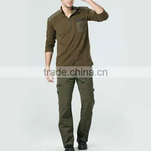 Men's 65% Polyester 35% Cotton With Logo Patch Zipper Collar and Pocket Military Polar Fleece Jacket thumbnail-3