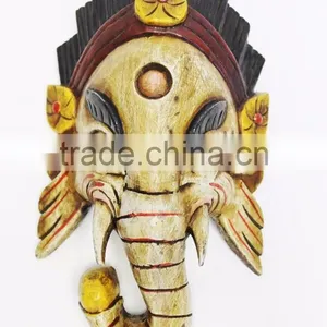 Hand Crafted Wooden Mask of Hindu Lord Ganesh Wall Hanging Made In Nepal thumbnail-1