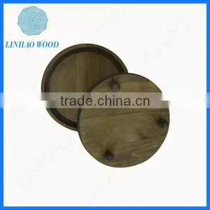 Round Burnt Color Pine Wood Tray thumbnail-1