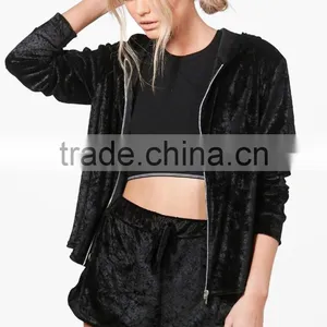 Velvet Jackets Velour Short And Hoodie Jackets Set, Wholesale Designer Clothing thumbnail-4