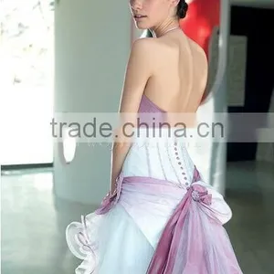 White and Pink Combine Spaghetti Strap Short Front Long Back Wedding Dress thumbnail-2