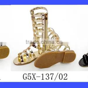 2017 New Models Design Kids Metal Golden Color PU Little Girl Gaiters Boots Shoes With Zipper Snadals thumbnail-6