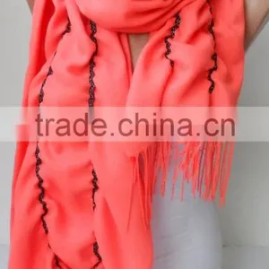 Ruffle Pashmina Scarf.Coral Scarf Ruffled Scarf Frilly Scarf Orangescarf Elegancescarf Pashmina Shawls Fashion Gifts thumbnail-3