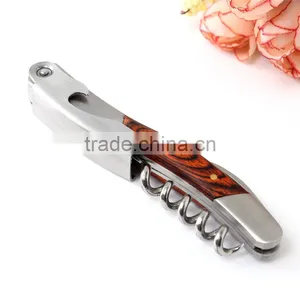 2016 New Arrival Hot Sale Wood Handle Stainless Corkscrew Double Hinge Waiters Wine Bottle Opener thumbnail-2