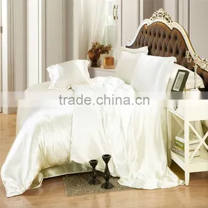 Ivory Color Silk Bedding Sets Twin Full Queen King Size Soft Bedcover Solid Color Duvet Cover Set thumbnail-1