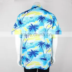 Coconut Palm Printing Cotton Mens Custom Hawaiian Shirt thumbnail-2
