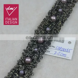 Fashion Black Embroidery Lurex Beaded Pearl Lace Trim Designs thumbnail-1
