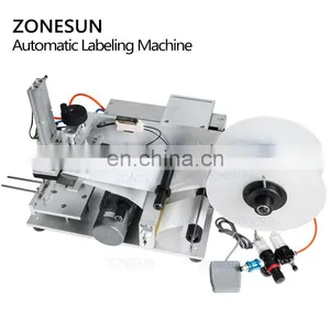 ZONESUN TB-60 Tabletop Semi Automatic Round Bottle Labeling Machine Adhesive Sticker Glass Jar Plastic Flat Labeling Machine thumbnail-5
