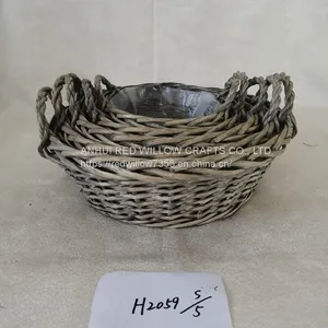 Customized Willow Storage Basket Round&Oval Shape Storage Tray With Ears thumbnail-3