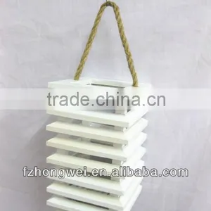 Hongwei Handmade Shabby Chic White Wooden Lantern/Candle Lantern/Candle Holder With Hemp Rope Handle for Home&Garden Decor thumbnail-1
