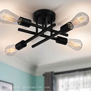 Industrial 4 Light Ceiling Fixture Farmhouse Lighting Matte Black Sputnik Pendant for Kitchen Bedroom Living Room Entrance thumbnail-2