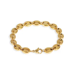 Women Bracelet Stainless Steel Coffee Bean Design 18K Gold Plated Link Chain Bracelet Hip Hop Style Jewelry thumbnail-1