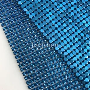 Soft Flexible Aluminum Chainmail Metal Mesh Fabric Gold Color Metallic Aluminum Sequin Table Cloth thumbnail-5