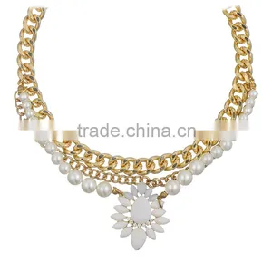 Bali Pearl Jewelry Gold Chain White Acrylic Flower Pendant Choker Necklace thumbnail-2